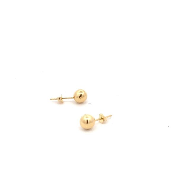 18K Yellow Gold Earrings Stud Balls Polished 0.88 grams - Picture 6 of 12